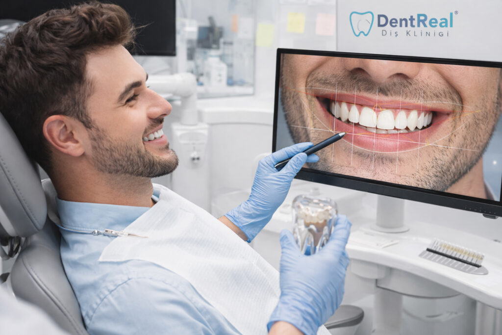 Estetik gülüş tasarımı için diş ve diş eti planlaması yapılan klinik uygulama